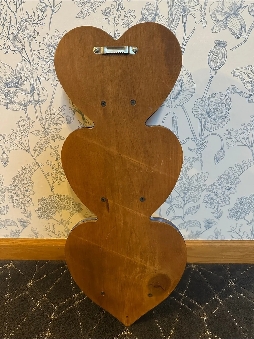 Wooden Heart Tiered Wall Shelf with Blue Ribbon Accents